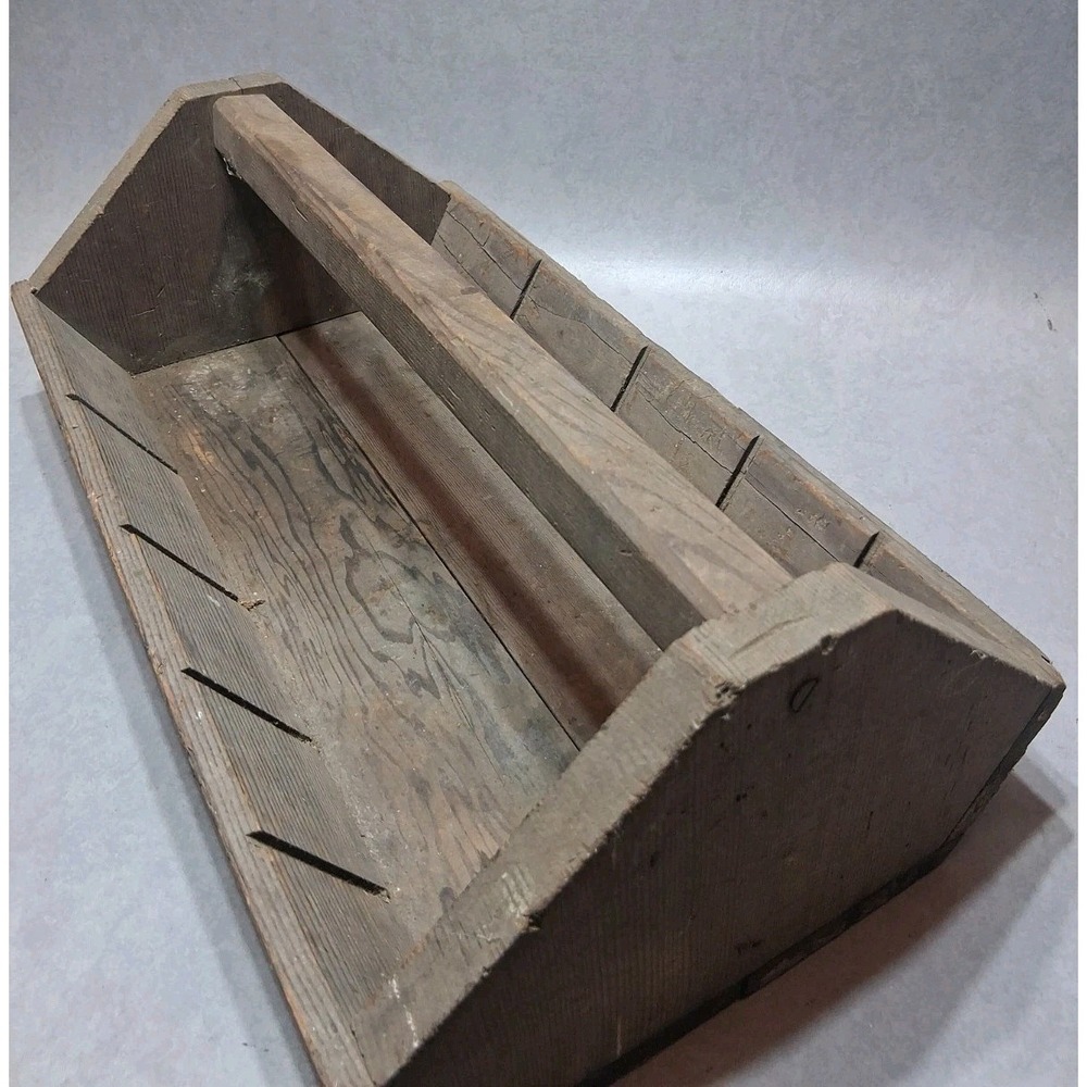 Primitive Handmade Wooden Tool Carrier Tote Box Original Farmhouse Look